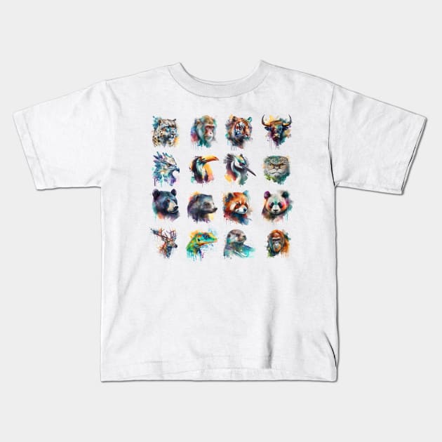 Asian animal set painted with watercolors on a white background in a realistic manner. Kids T-Shirt by MariDein